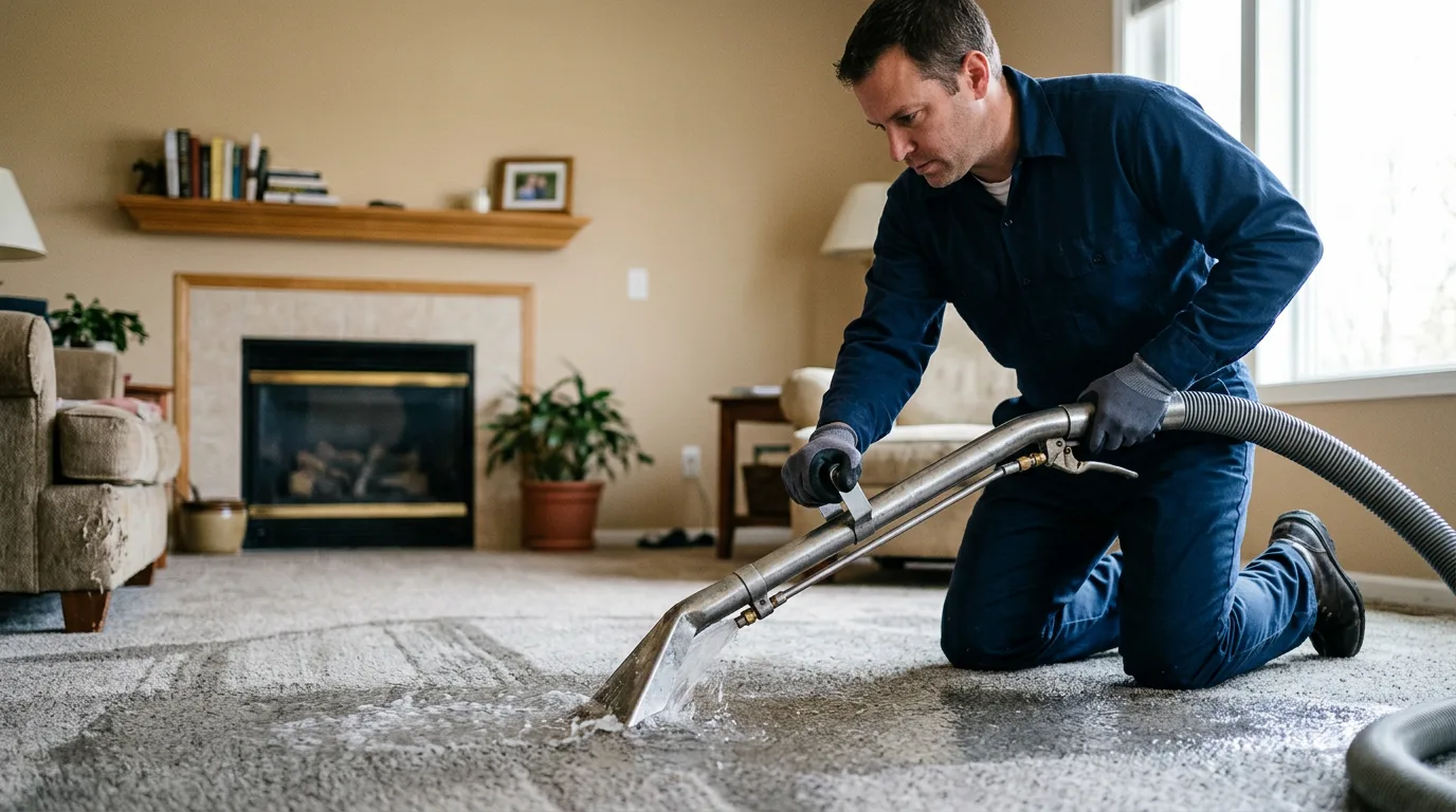 Water damage restoration technician working near Edwards, IL